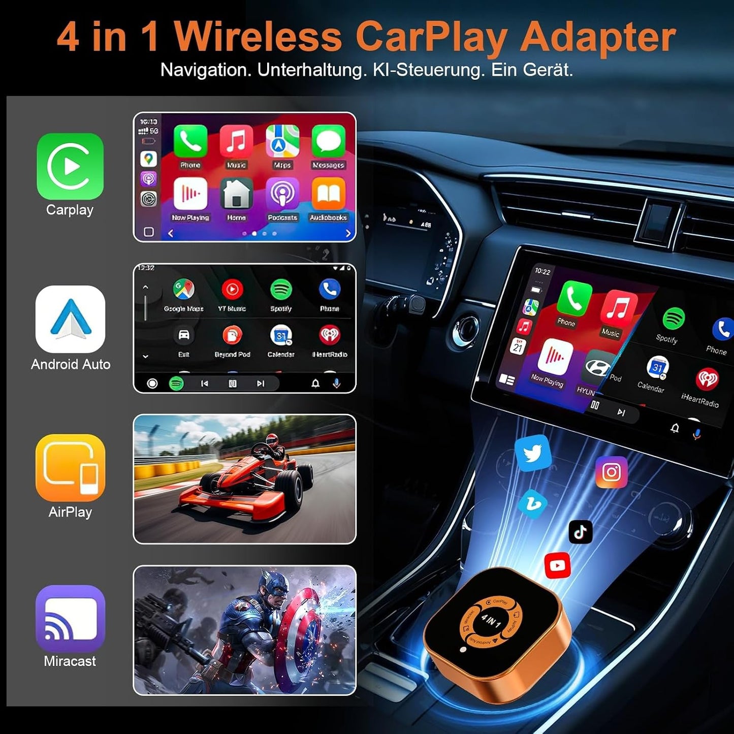 4-in-1 CarPlay & Android Auto Wireless Adapter