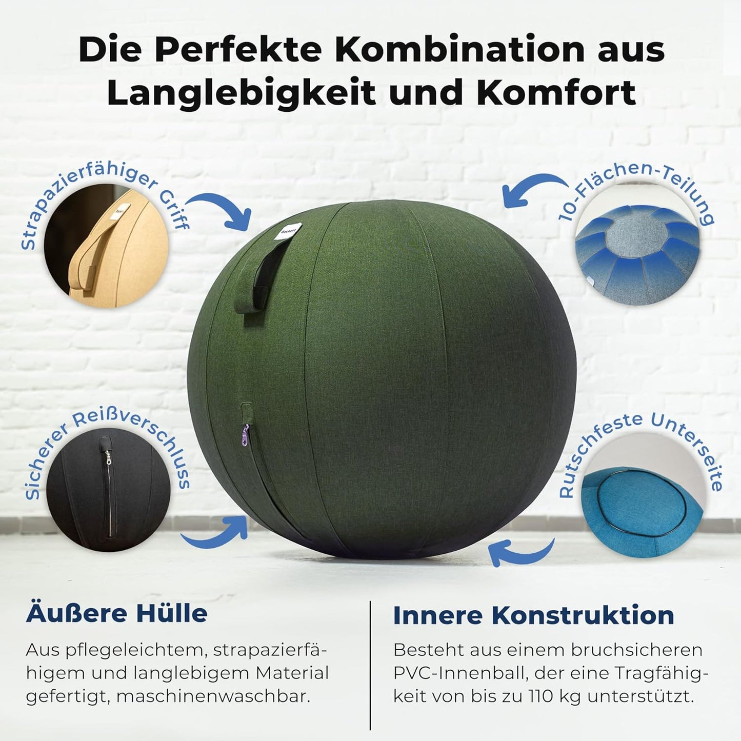Ergonomischer Sitzball, 55 cm Olivgrün