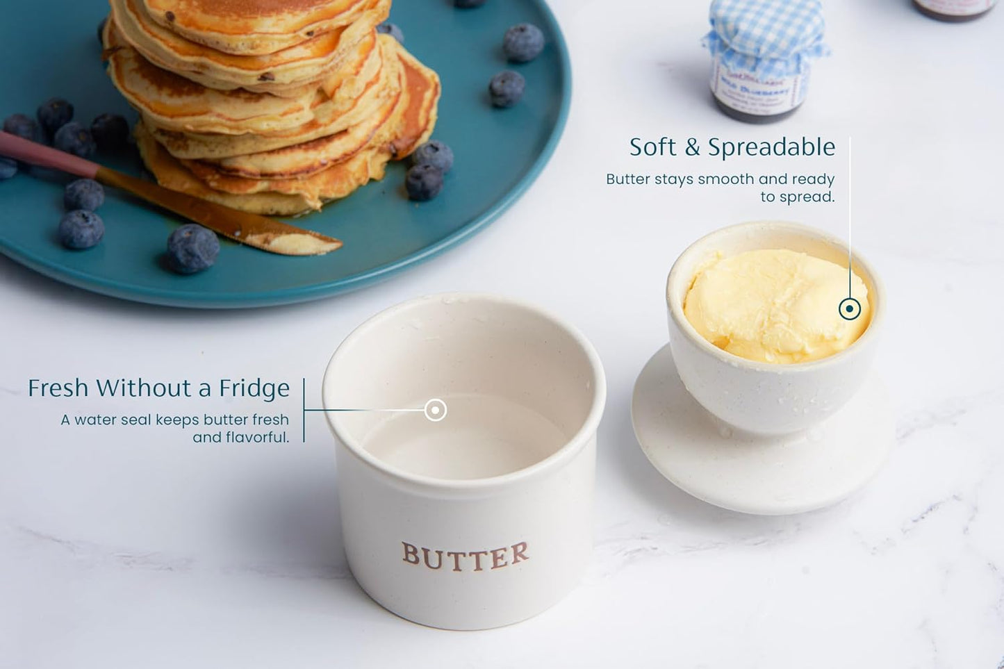Keramik-Butterbehälter mit Deckel, Matte Oatmeal
