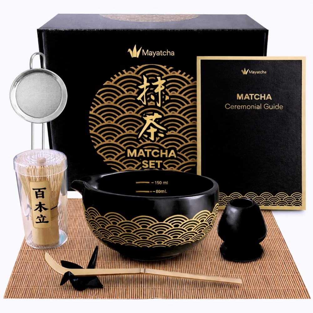 8-teiliges Matcha Set mit Glückskranich Halter