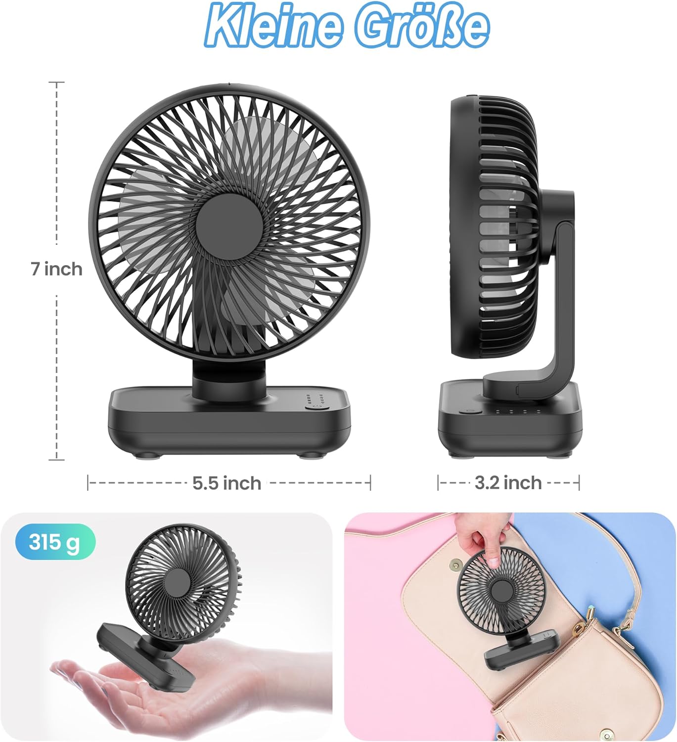 USB Mini-Tischventilator, akkubetrieben, Eisenhaltig