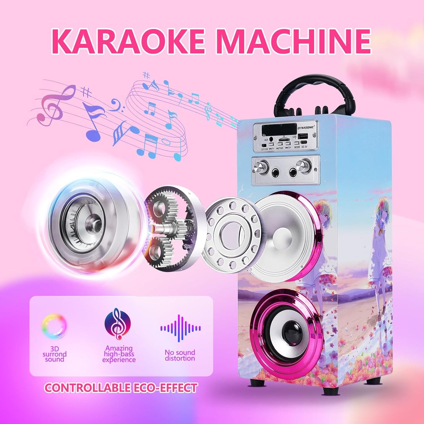 Tragbare Karaoke-Maschine mit 2 Mikrofonen, Model 17 lights