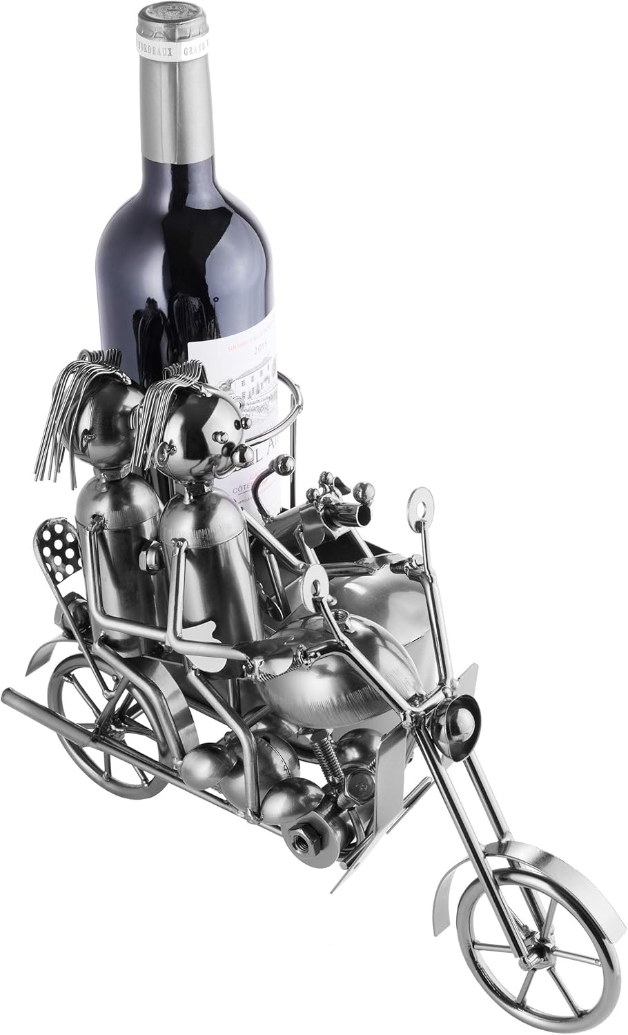 Weinflaschenhalter Motorrad Paar mit Beiwagen und Hund