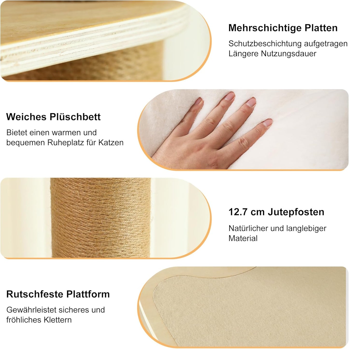 6-Etagen Kratzbaum mit Hängematte und Versteckzelt, höhenverstellbar, beige (282-305cm)