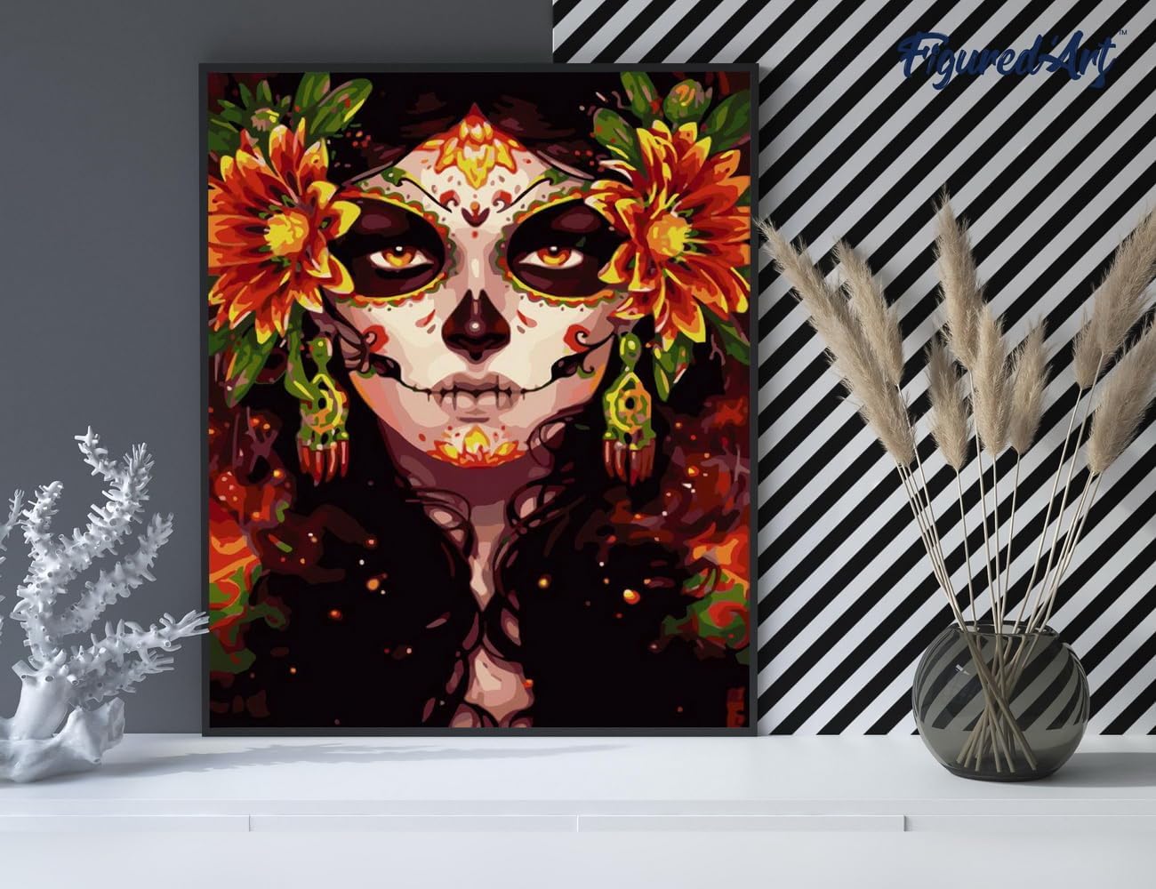 Malen nach Zahlen Set Gesicht und Blumen, Sicht und Blumen 40x50cm Mit Keilrahmen (nicht gespannt)