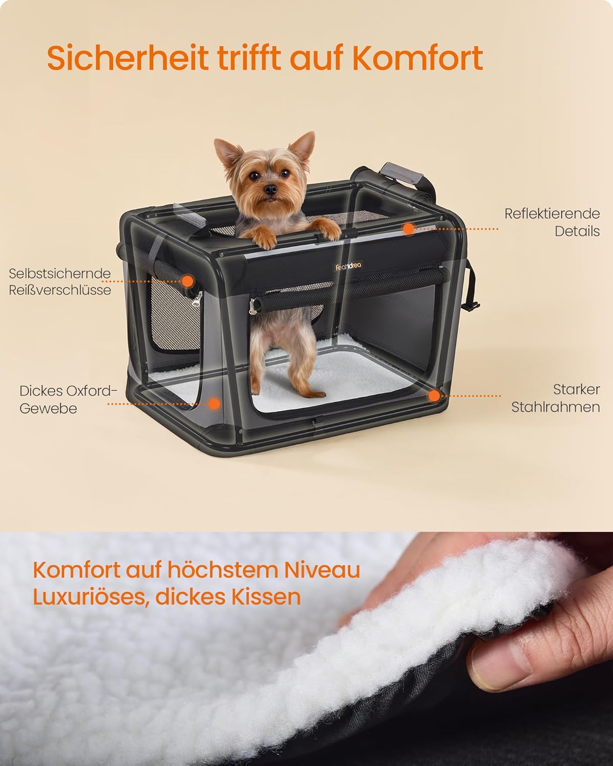 Faltbare Hundetransportbox mit Netzfenstern (50 cm), S (50 x 35 x 35 cm)