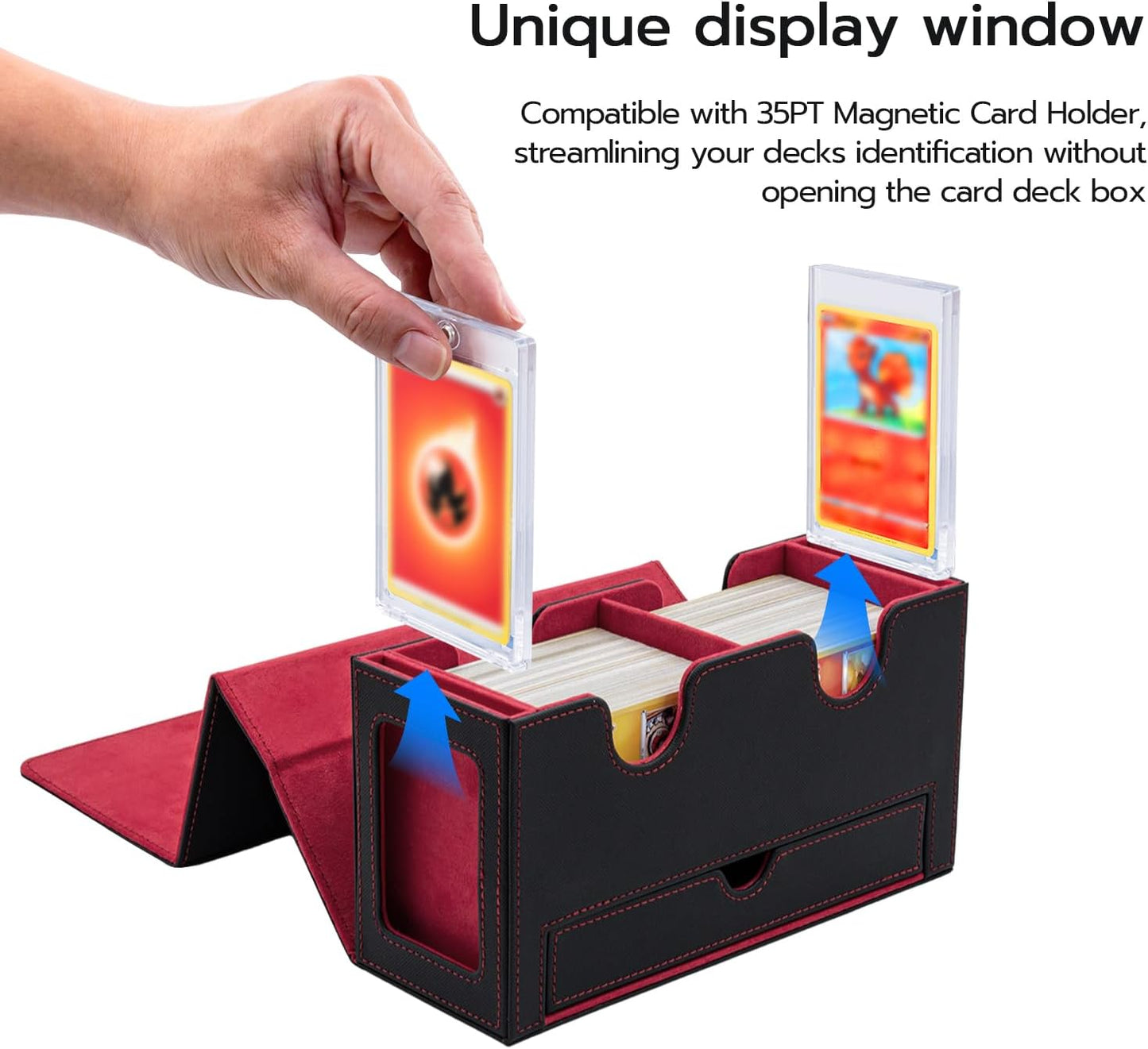 Kartendeckbox mit Schaufenster und Würfelfach, Black An Red