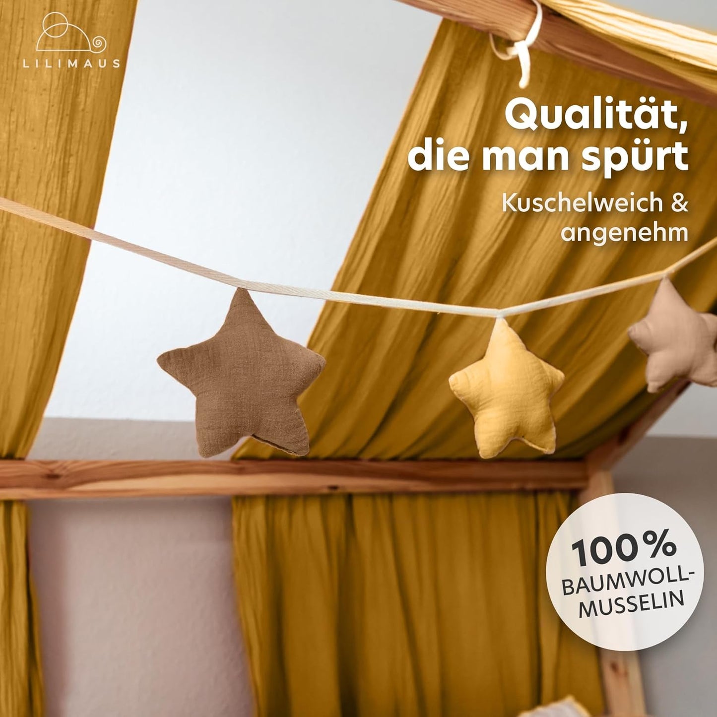 Sternenkette, Senfgelb & Nougat Sterne ohne Goldapplikation