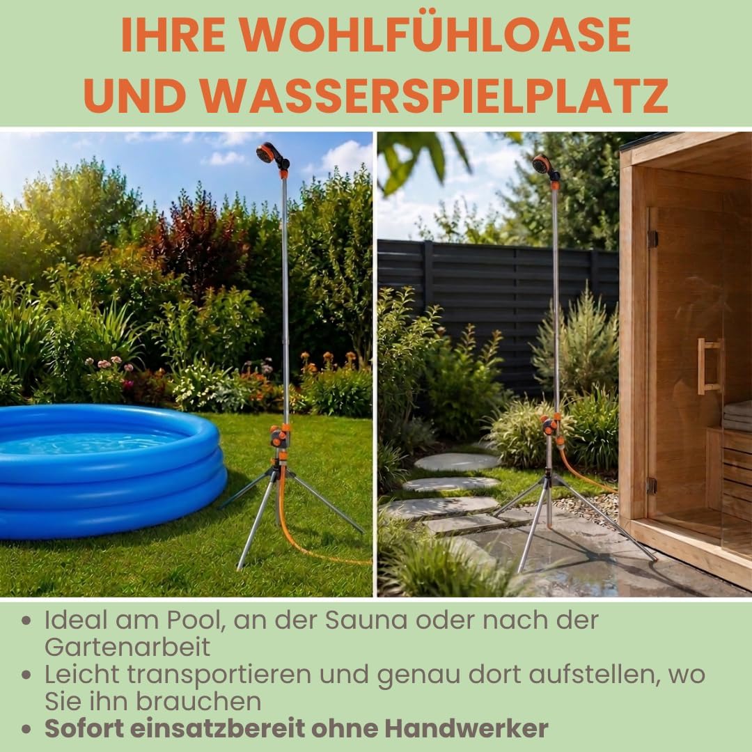 Verstellbare 3in1 Gartendusche mit Dreibeinstativ