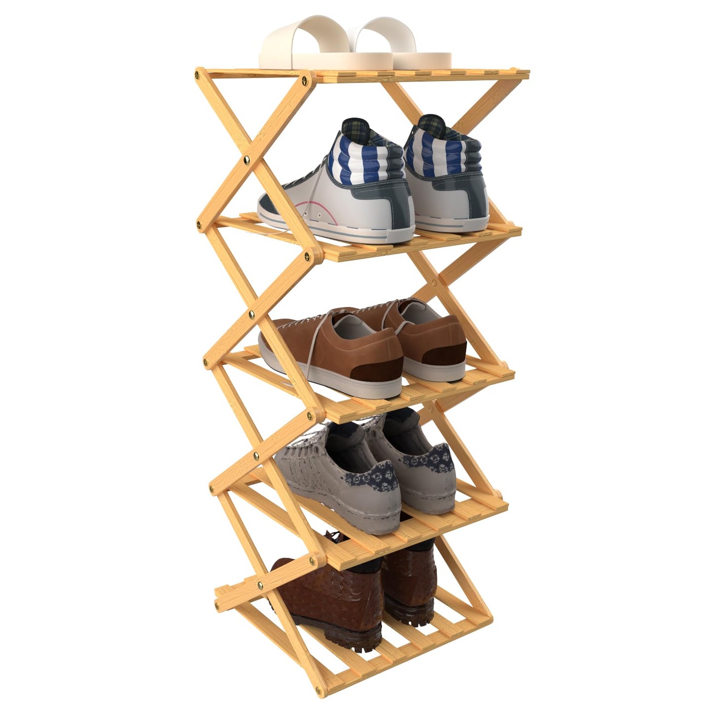 Schmales, tragbares Schuhregal, zusammenklappbar, freistehend, 25 X 25 X 86 Cm (5) (Naturholzfarbe)