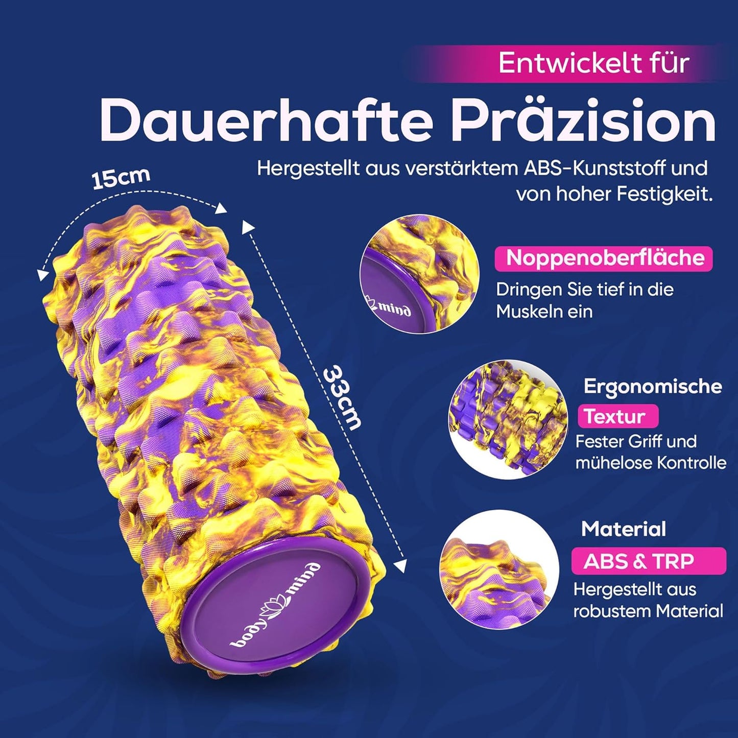 Faszienrolle für Massage und Fitness, Gelb-lila