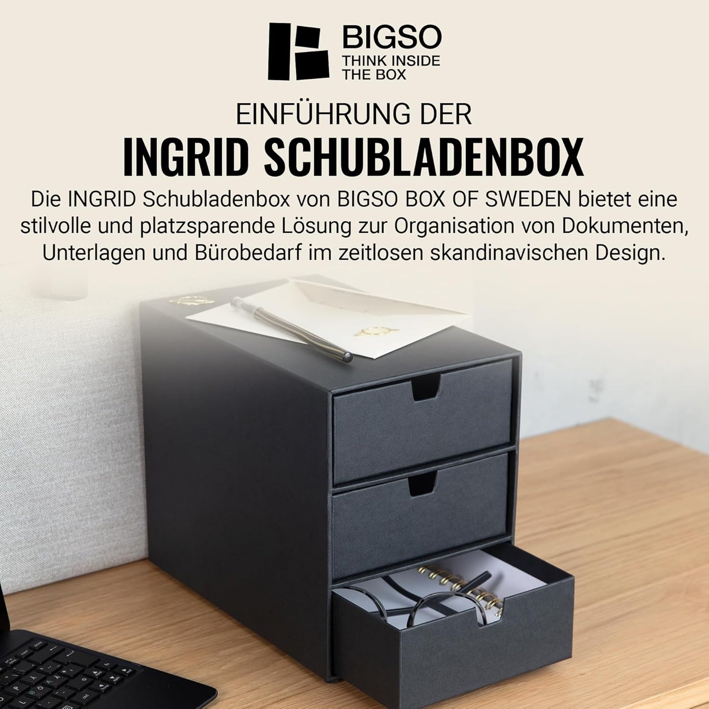 Schubladenbox Ingrid, Dunkelgrau Pappe