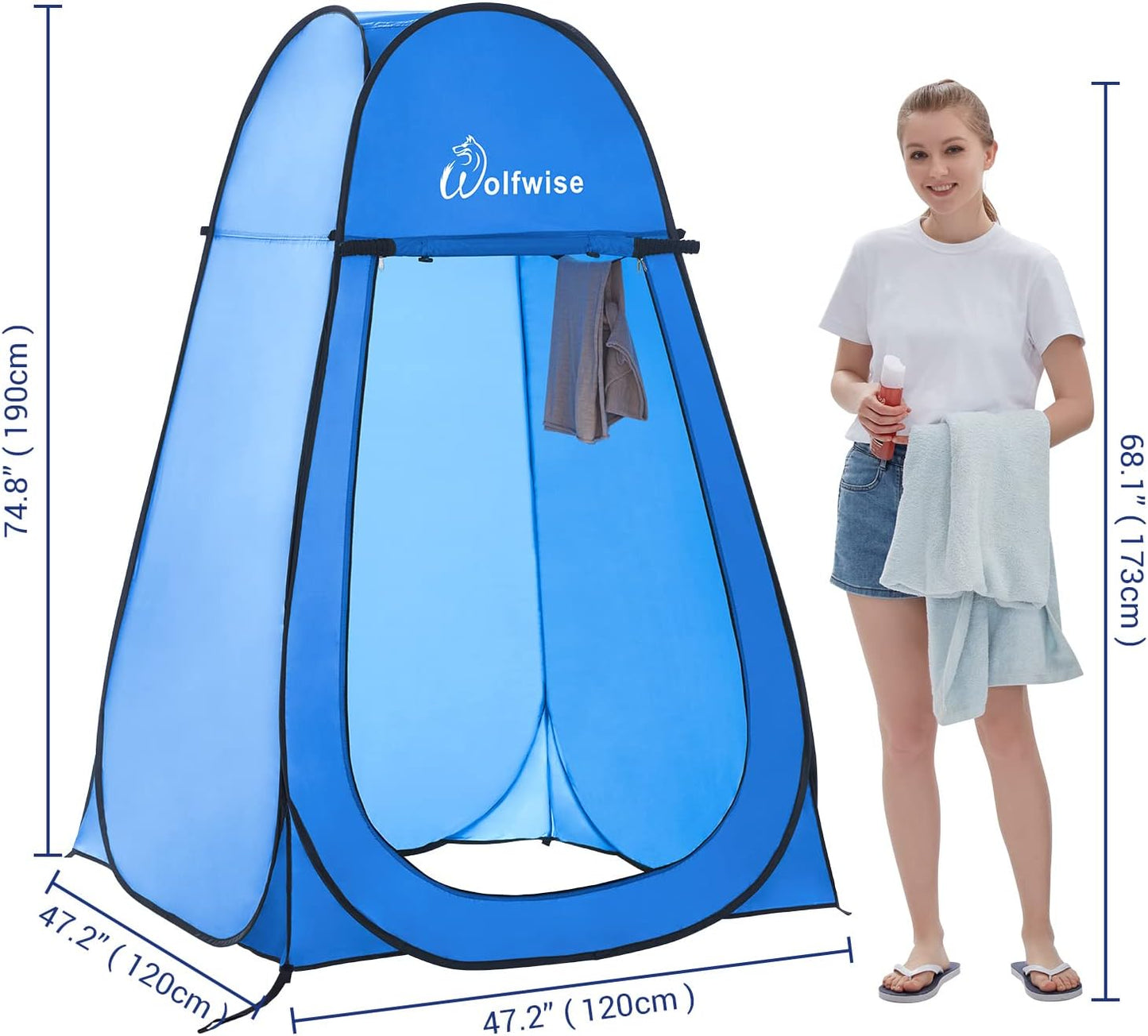 Pop-up-Dusch- und Umkleidezelt fürs Camping, Blau Grosszügig: H 190cm, W 120cm