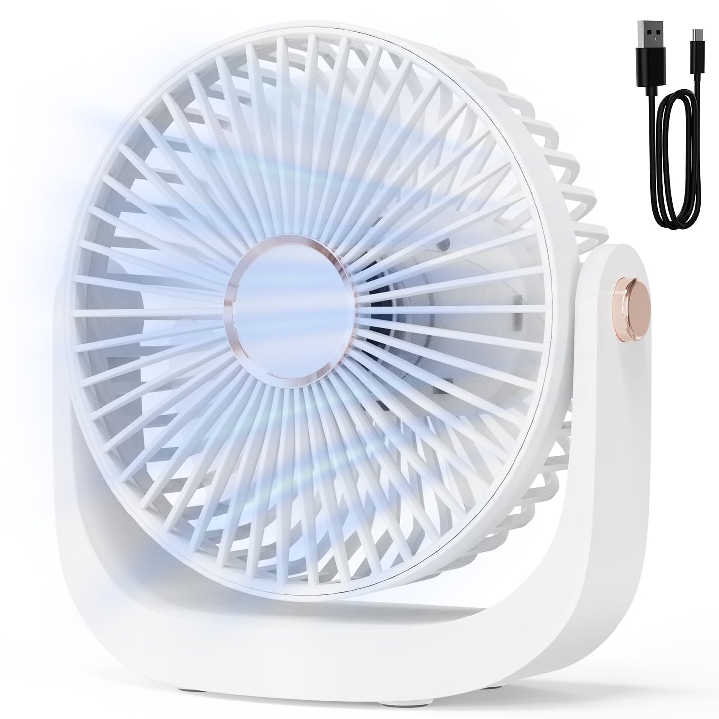Leiser Tischventilator mit Nachtlicht und USB-Ladung, Weiss