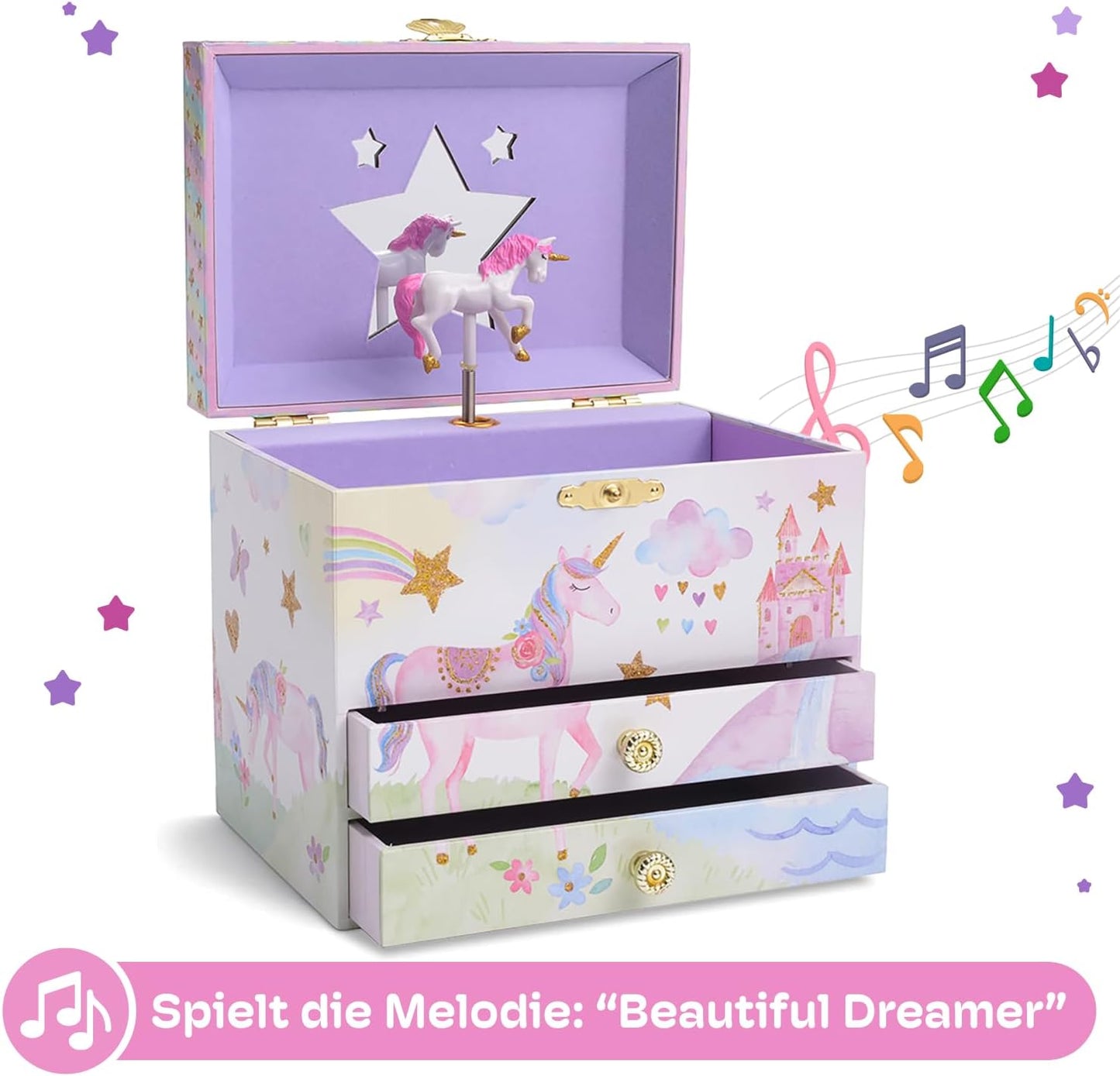 Musikalisches Schmuckkästchen mit Einhorn-Motiv, Glitzer Einhorn