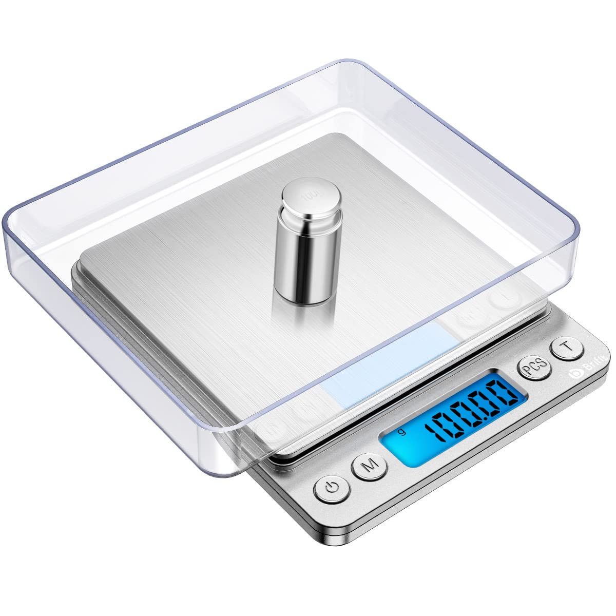 Digitale Feinwaage mit Kalibriergewicht, Silber