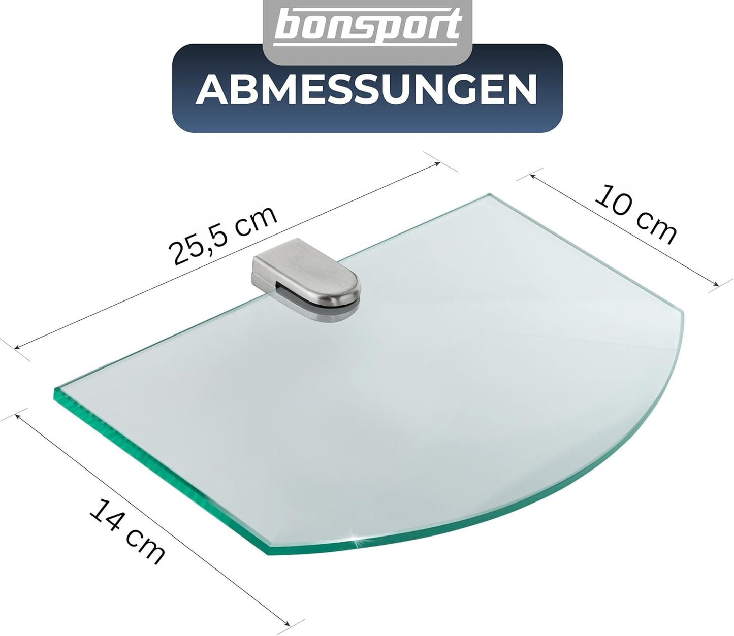 Glas-Wandregal für Badezimmer, 25,4 x 14 x 0,6 cm Klarglas