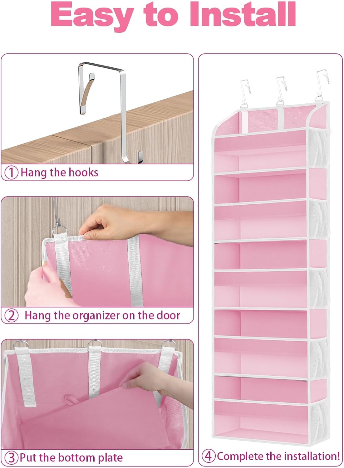 Tür-Organizer mit 5 Taschen und 10 Netztaschen, 1 Stück Rosa