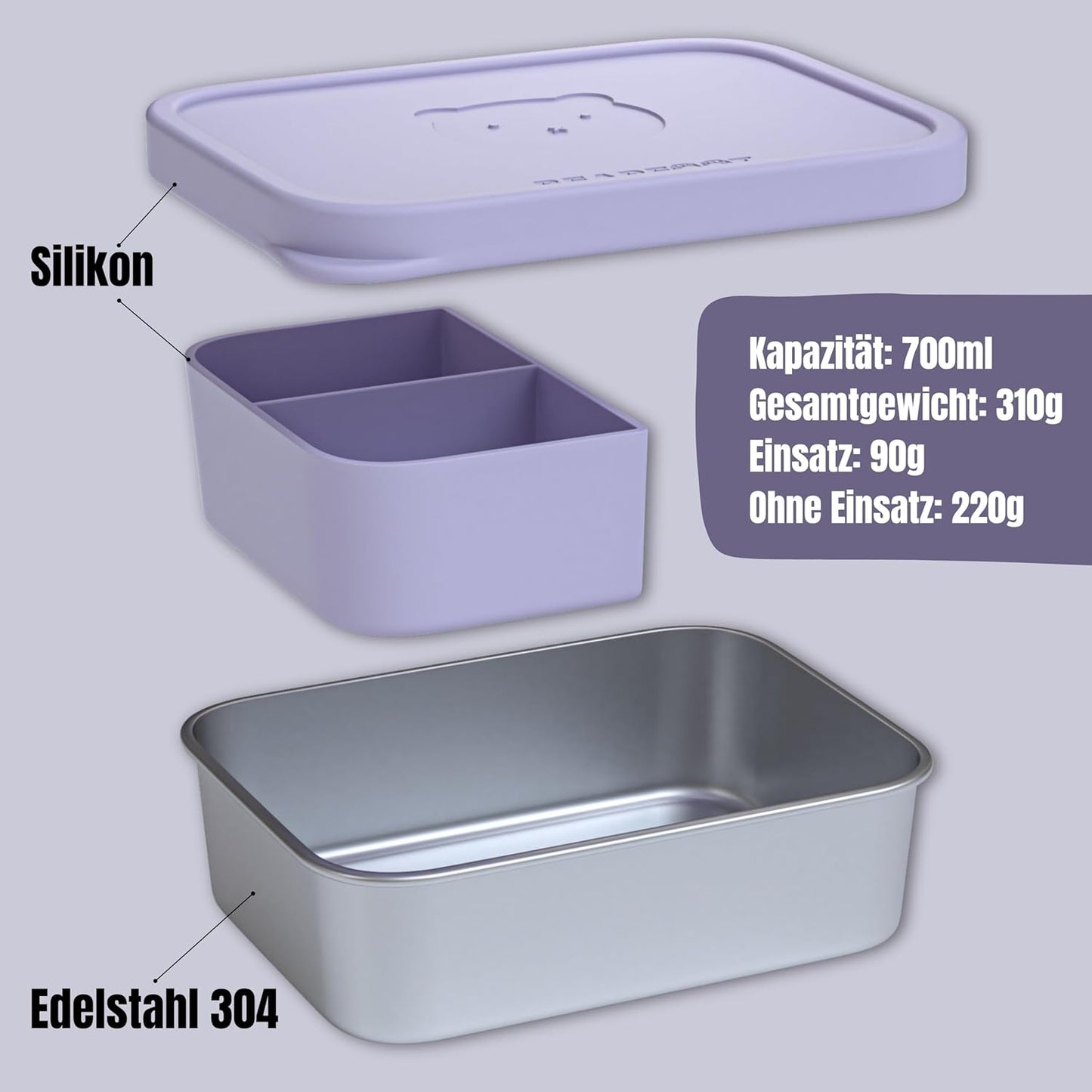 Brotdose mit Silikondeckel, Lila 700ml