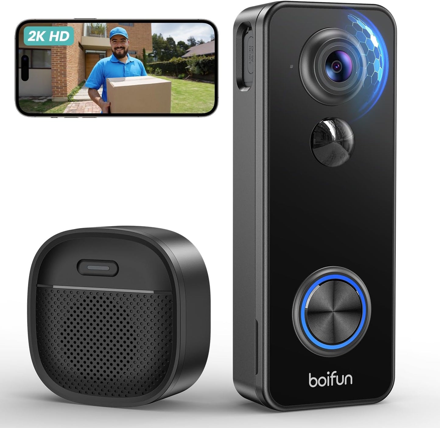 2K Video-Türklingel J7 mit Kamera und AI-Erkennung, DOORBELL DE J7