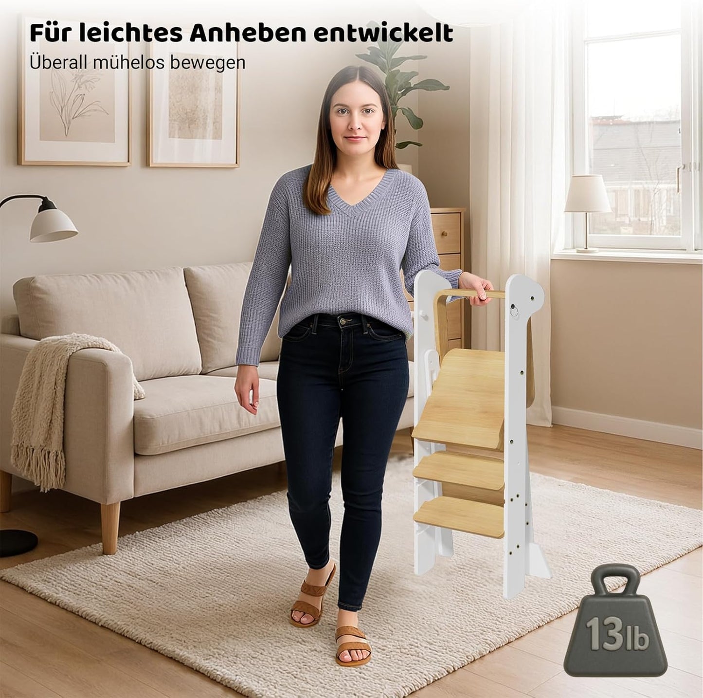 Faltbarer Lernturm mit doppelten Stützfüssen & Sicherheitsnetz, Weiss
