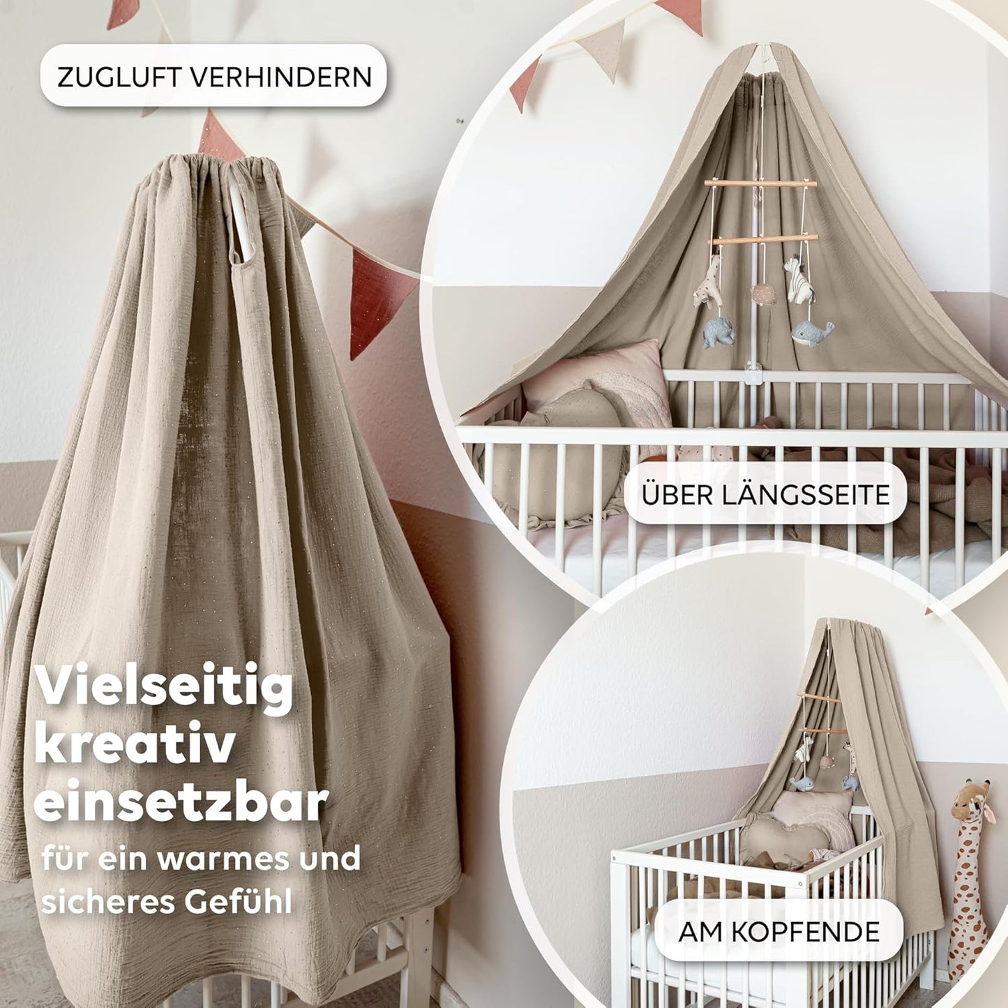 Betthimmel aus Musselin, Hellbeige ohne Himmelstange