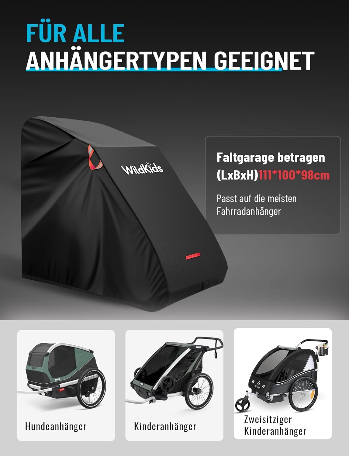 Universelle Fahrradanhänger-Abdeckung (Einzel-/Doppelsitzer), Für Modell 2017-2023