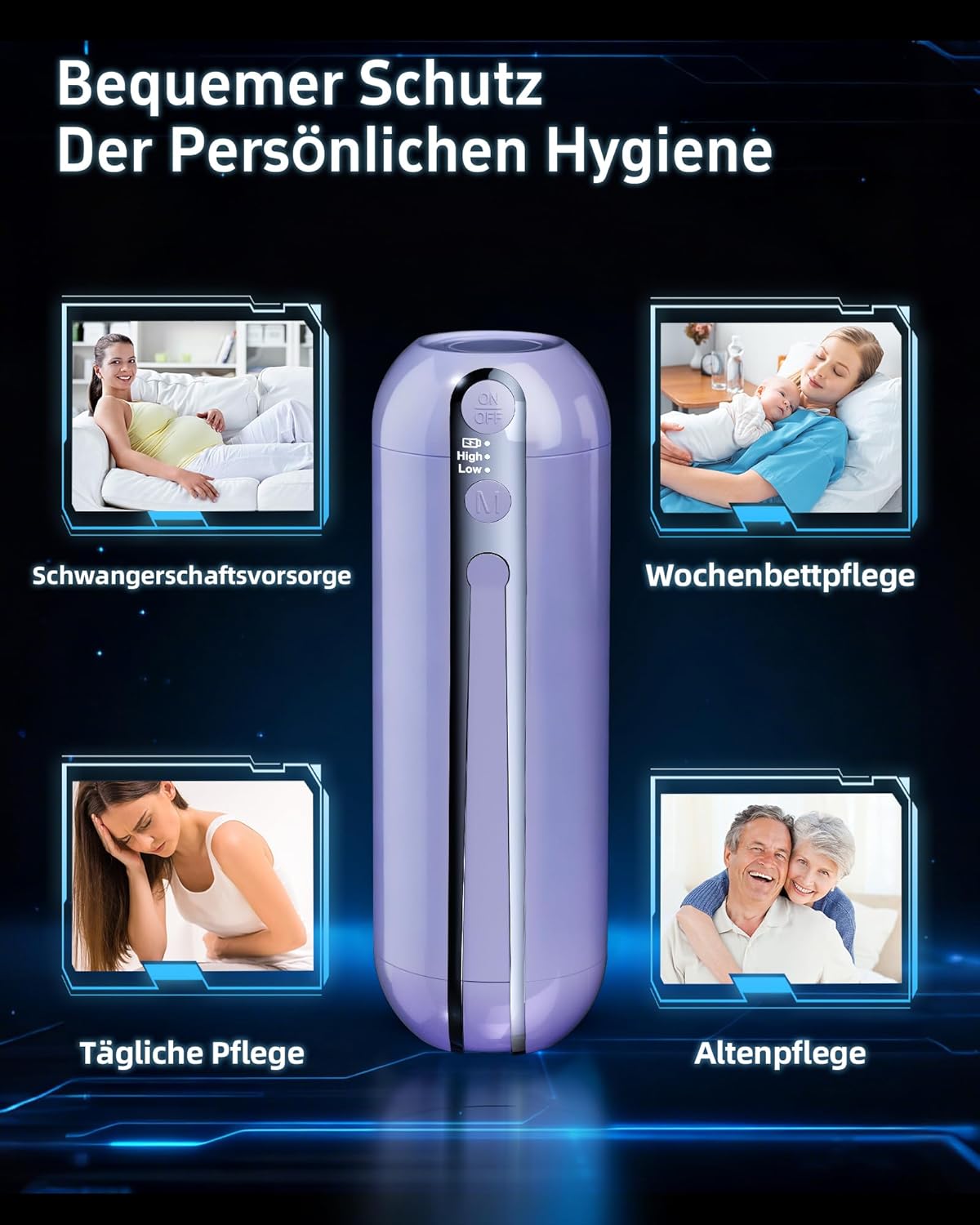 Wiederaufladbares Reisebidet mit Wasserspeicher, Lila