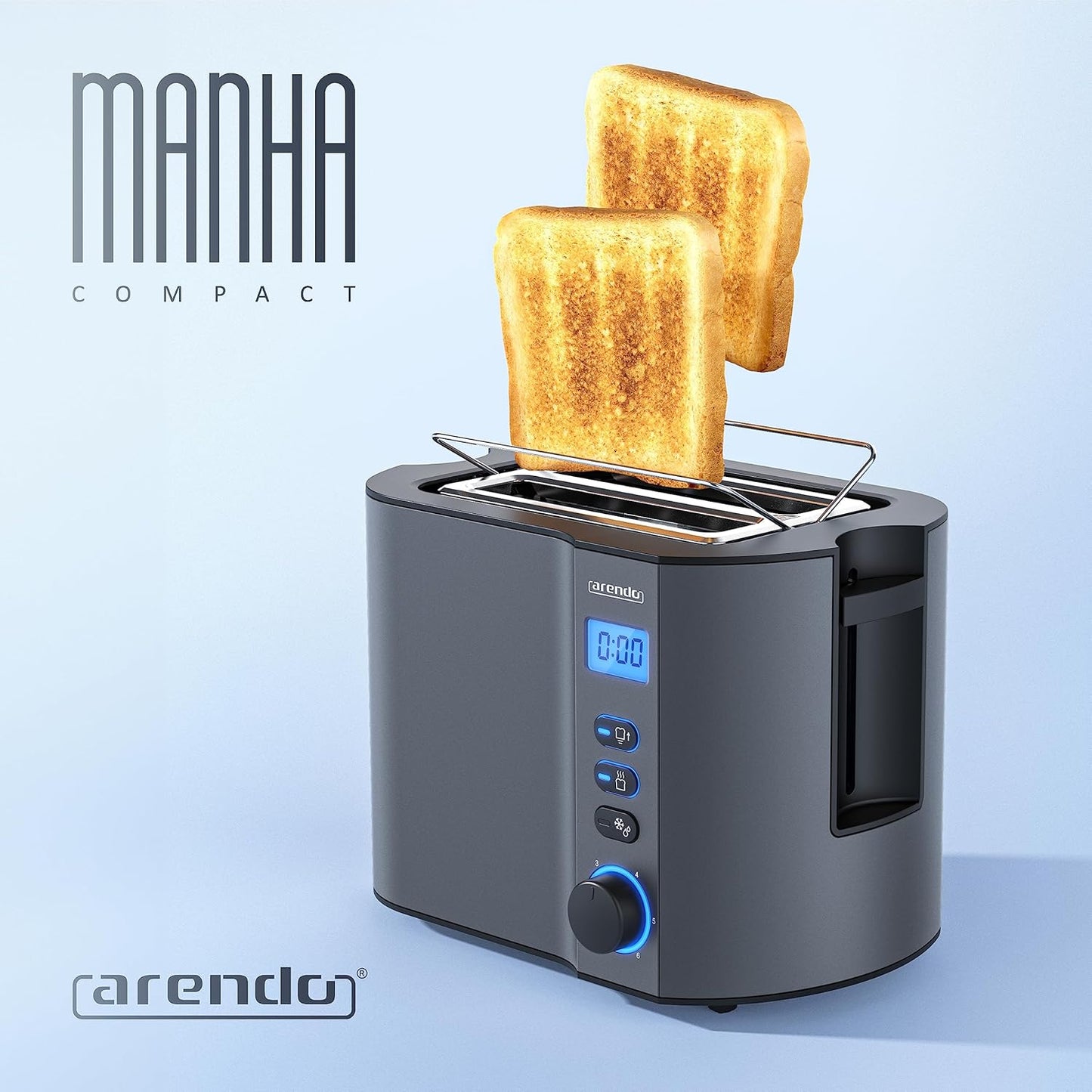 Toaster Manha Compact mit Restzeitanzeige und 6 Bräunungsgraden, B: Cool Grey