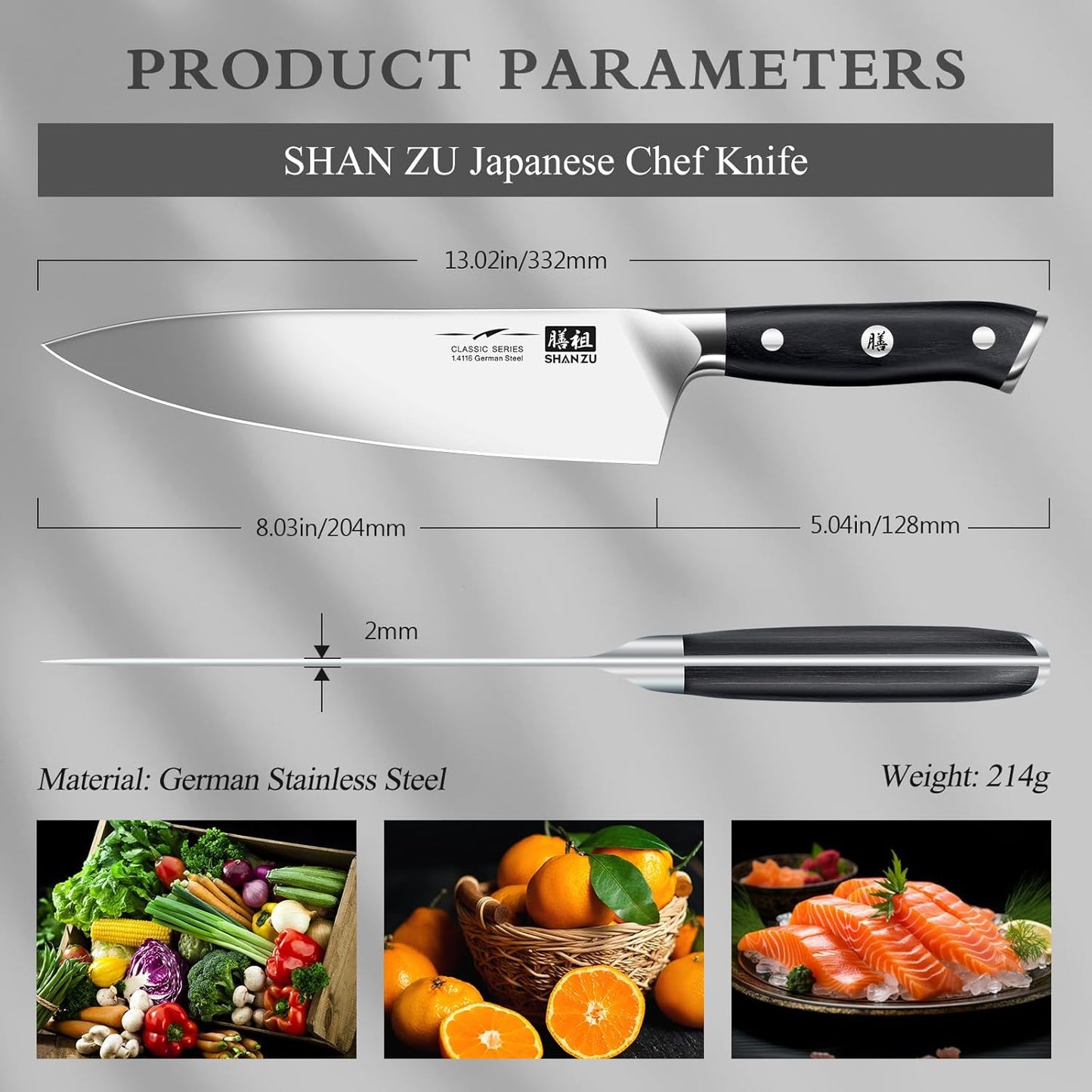 ‎SZJP-2022-026 Full Tang Kochmesser, Kochmesser