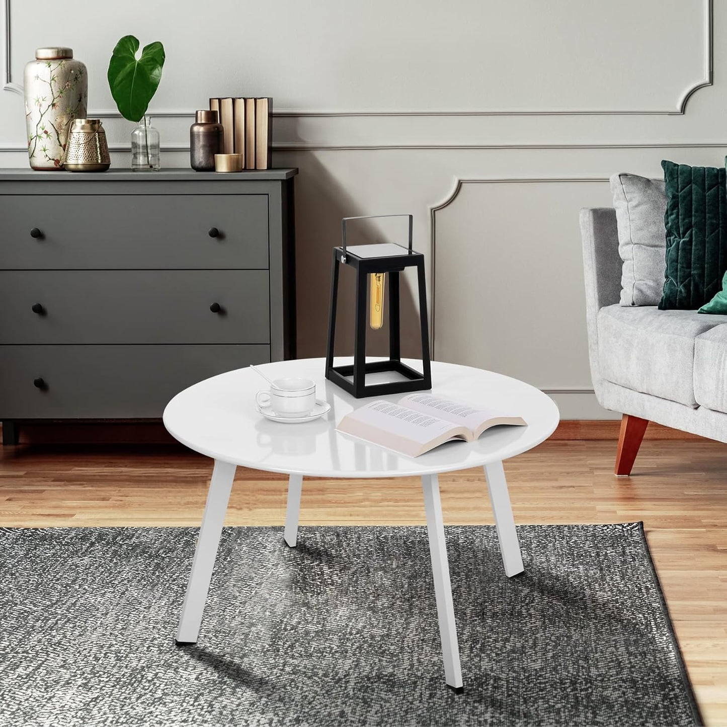 Verstellbarer Beistelltisch, Ø 70x40H cm Weiss