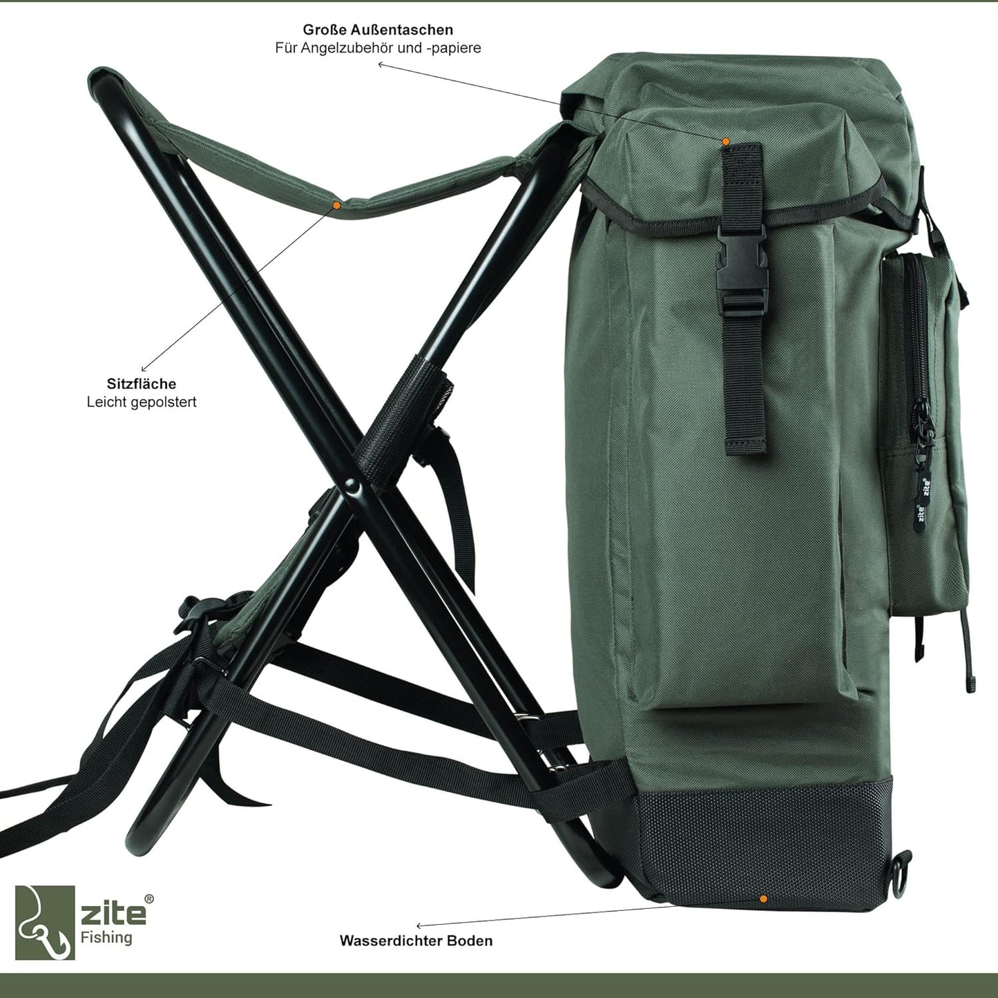 Angelrucksack mit Stuhl