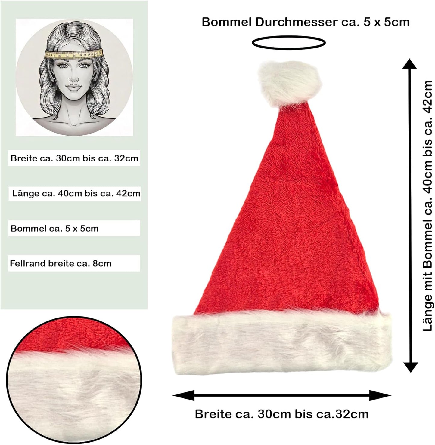 5-teiliges Weihnachtsmützen-Set mit Plüschrand