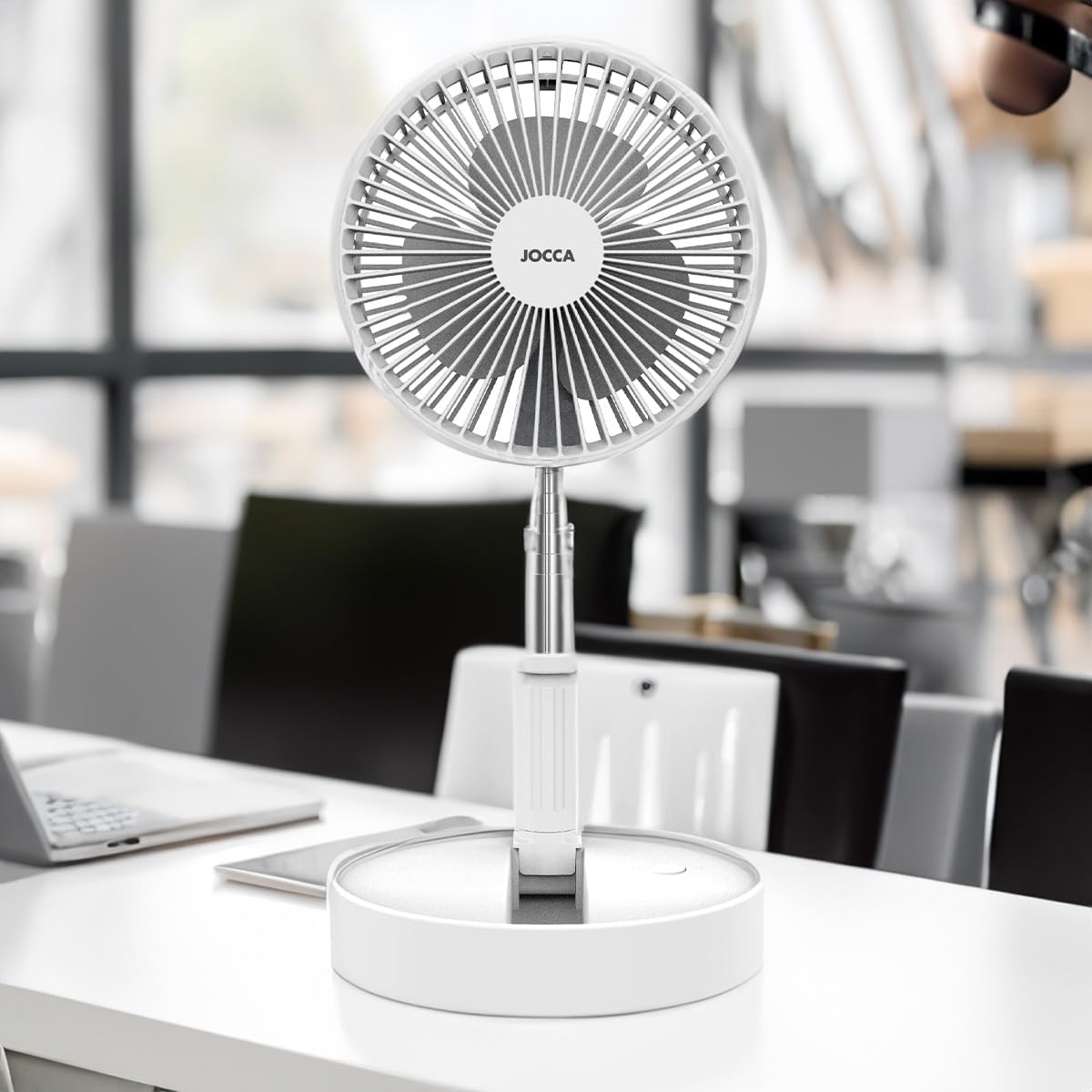 Faltbarer Standventilator mit Fernbedienung, höhenverstellbar, Weiss mit Fernbedienung