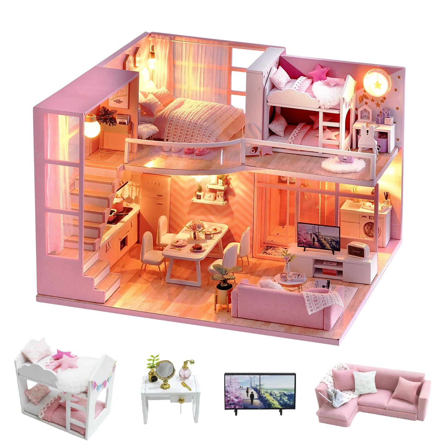 Miniatur Puppenhaus mit Möbeln, Traumengel