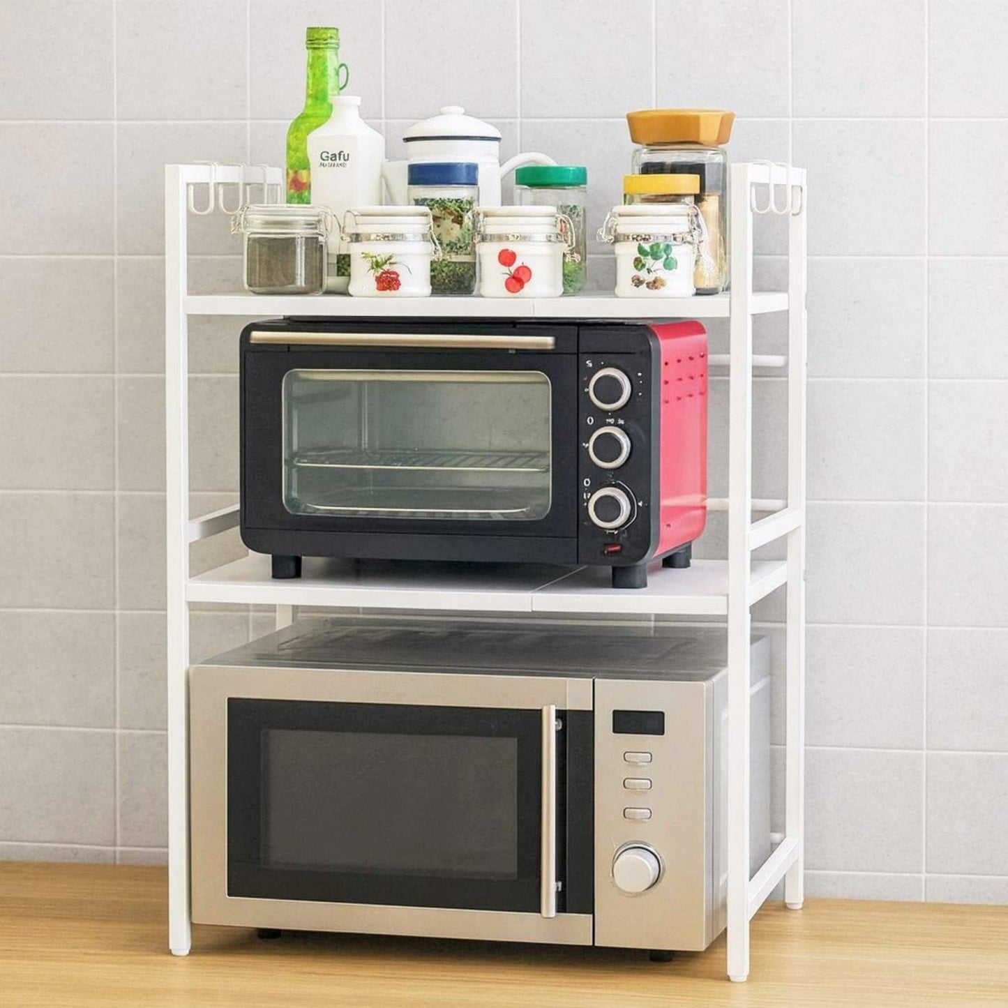 Verstellbares Mikrowellenregal 3-stufig, Weiss 3 Stufig / Höhe 78 cm
