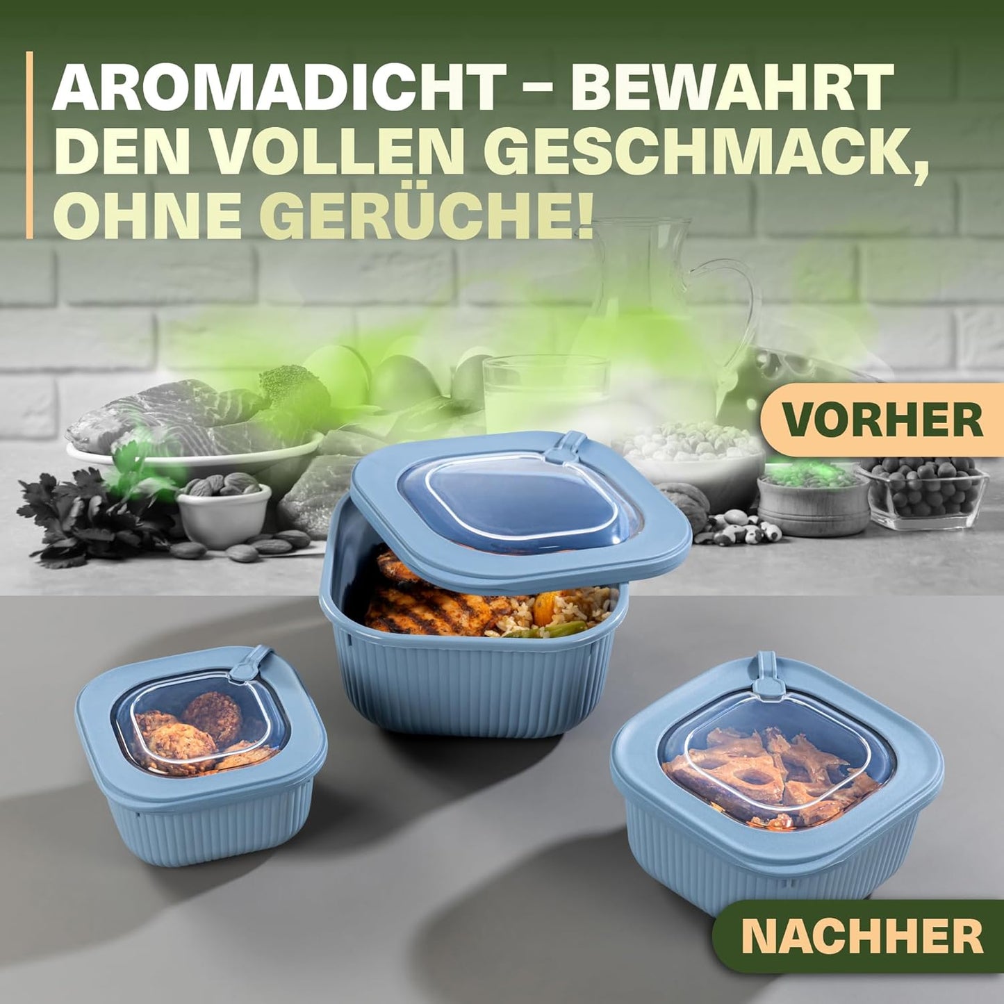 9-teiliges Frischhaltedosen-Set mit Ventildeckel, Blau 9er Set Quadratisch