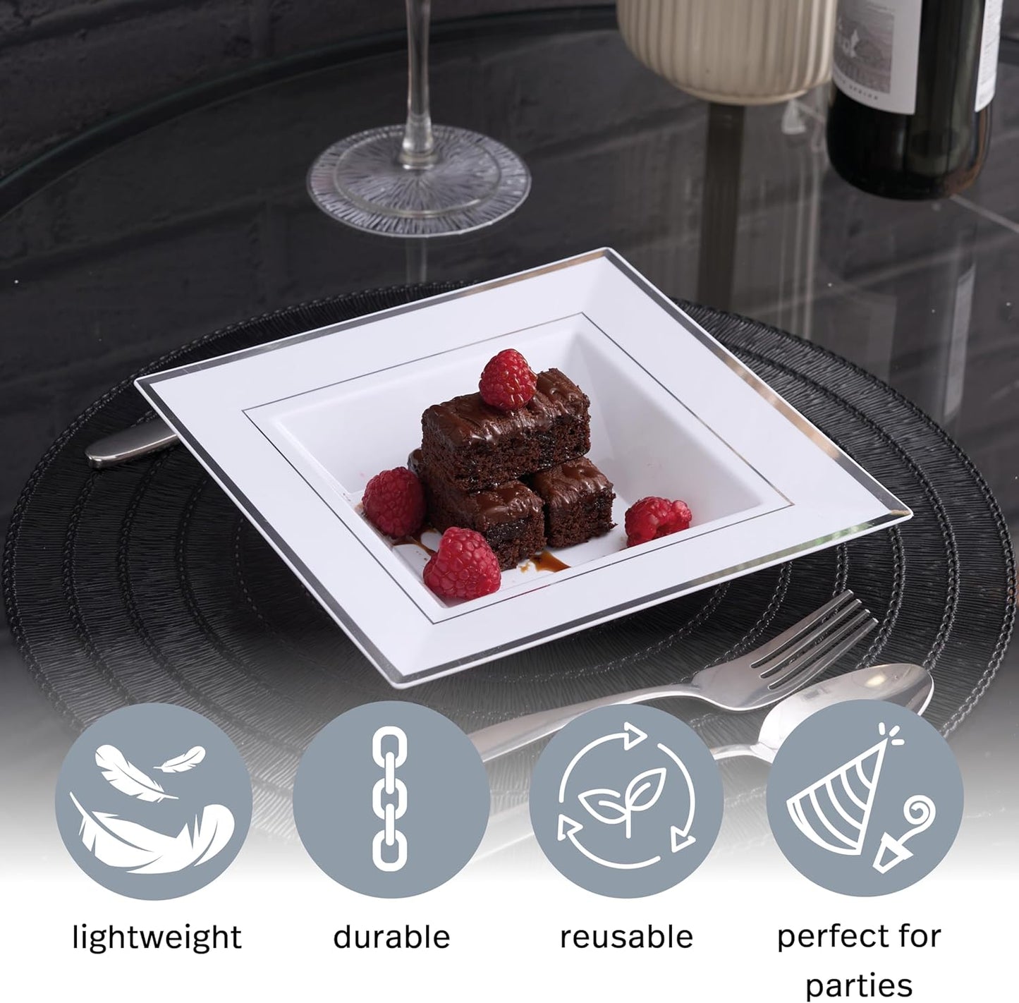 40x Quadratische Suppenteller, 360ml Silberschüssel 40 Stück