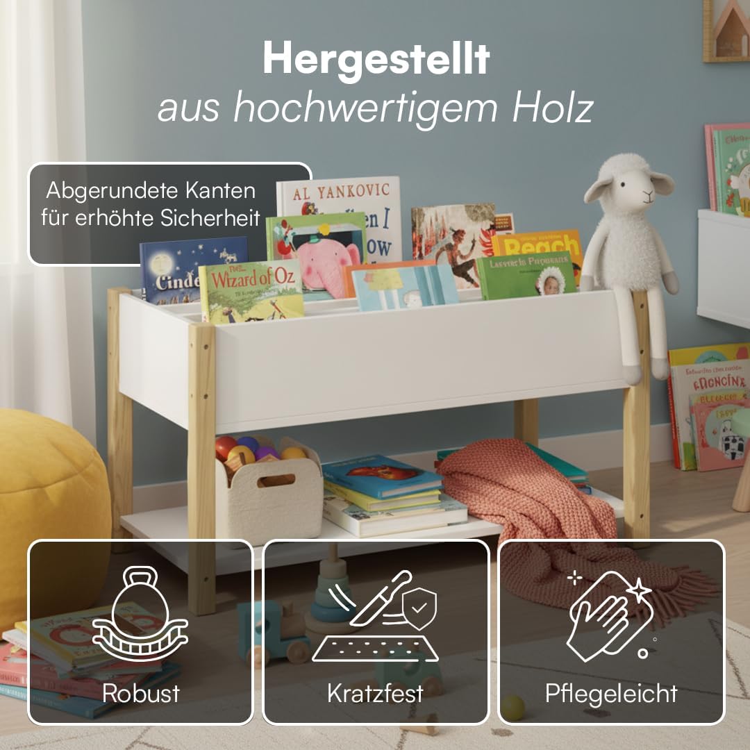 Kinderzimmer Montessori Bücherregal, Weiß/Natur