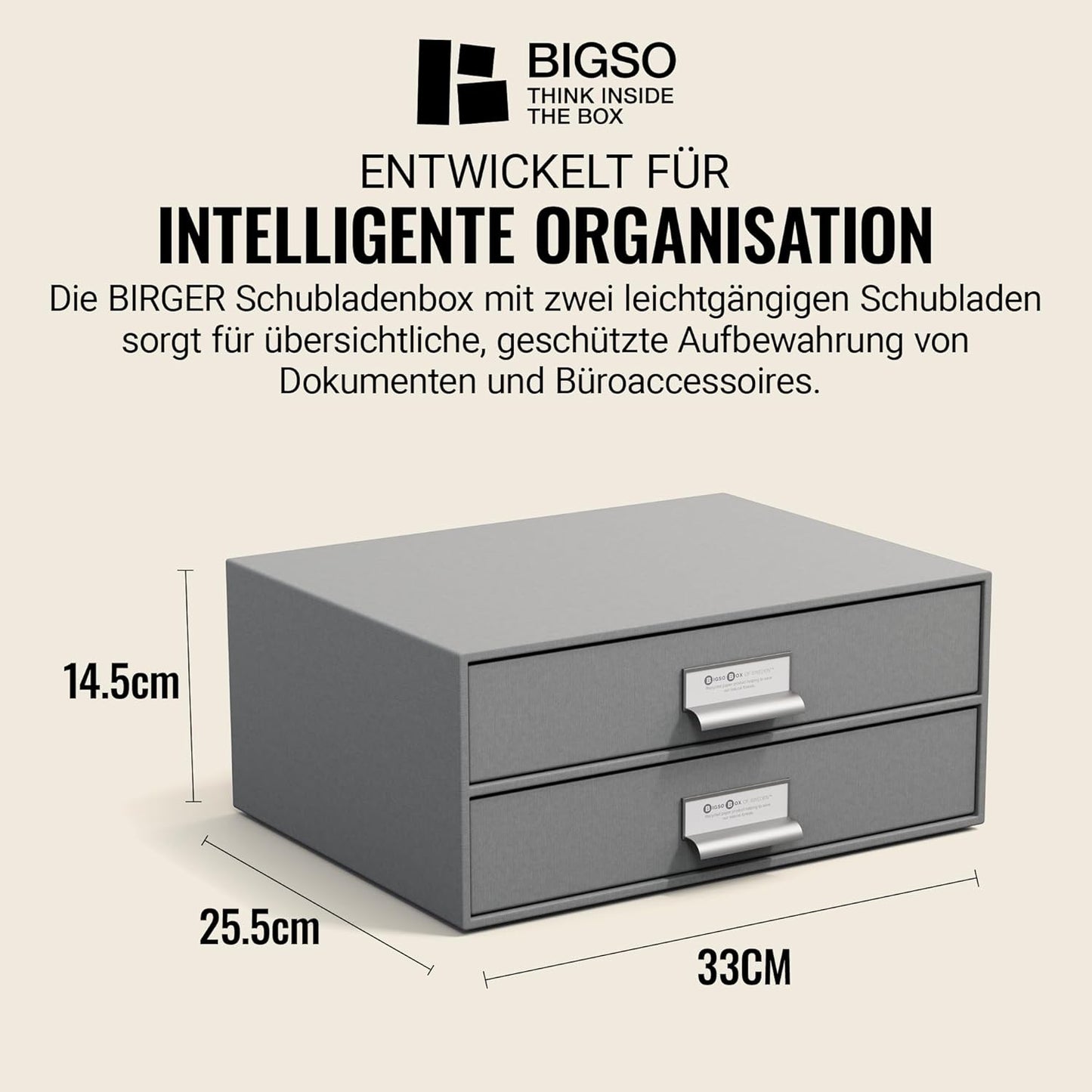 Bigso Schubladenbox mit 2 Schubladen, Grau
