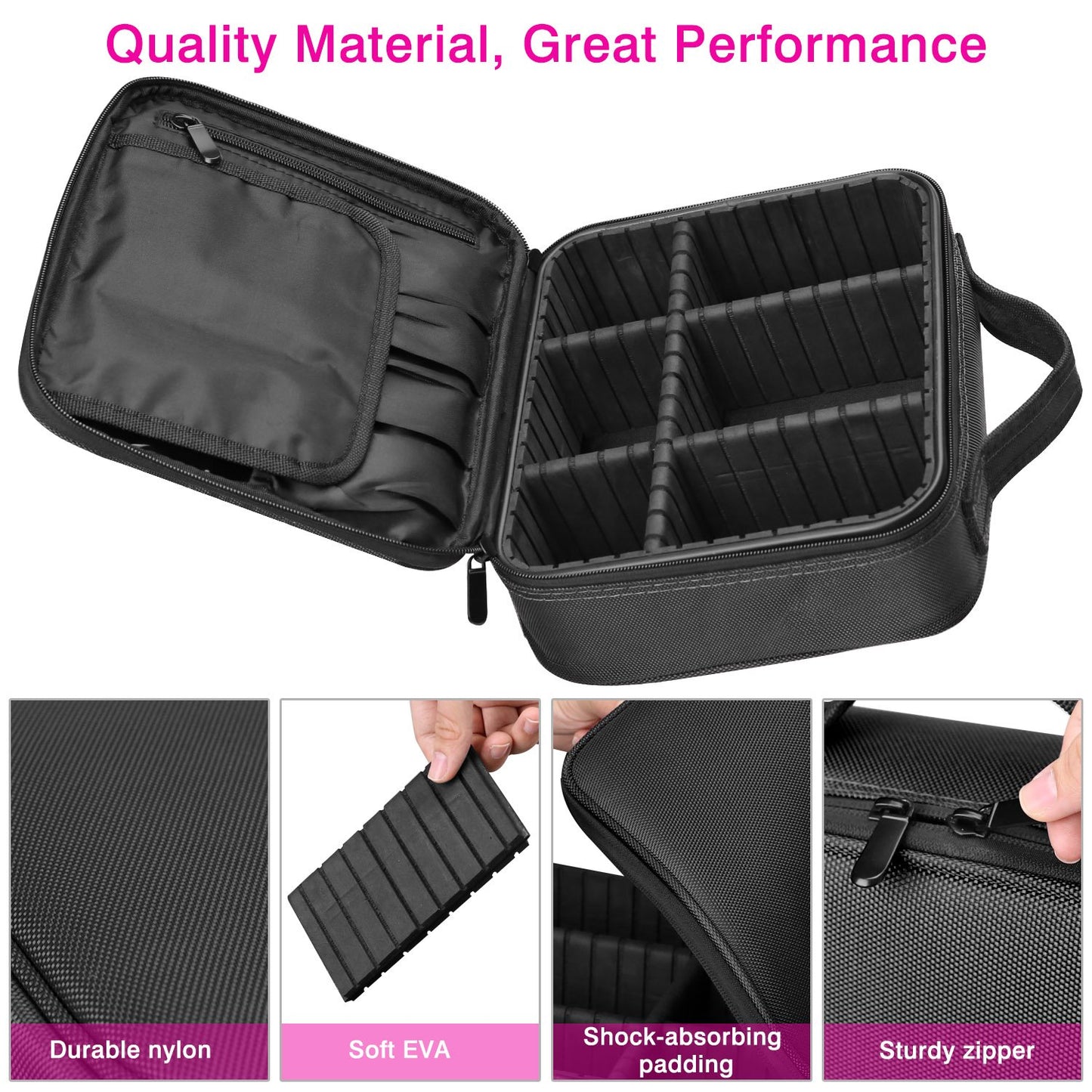 Tragbare Make-Up Kosmetiktasche, Reines Schwarz S