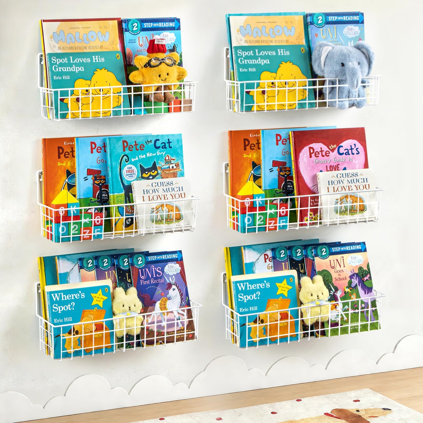 Kinder Bücherregal Wand-Set (6-teilig, Metall), Weiss