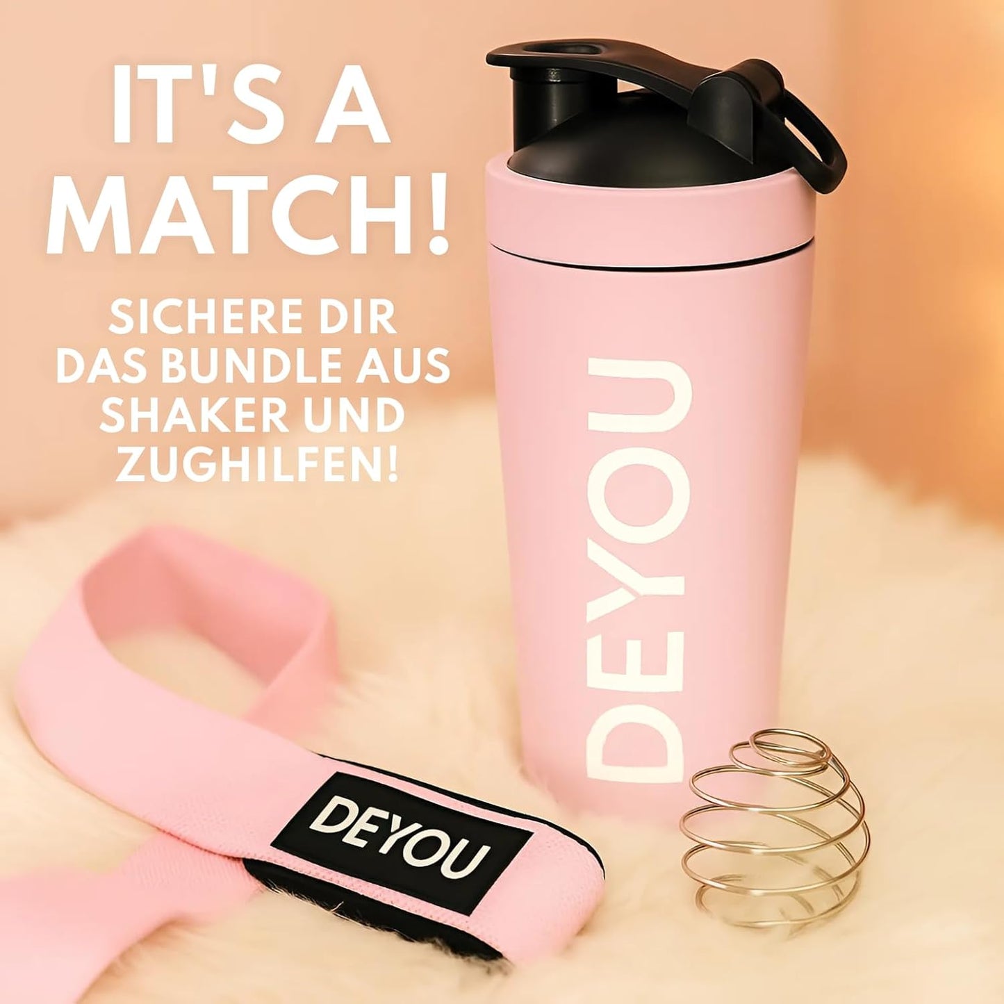 Shaker mit Zughilfen, Shaker Rosa, Zughilfen Rosa