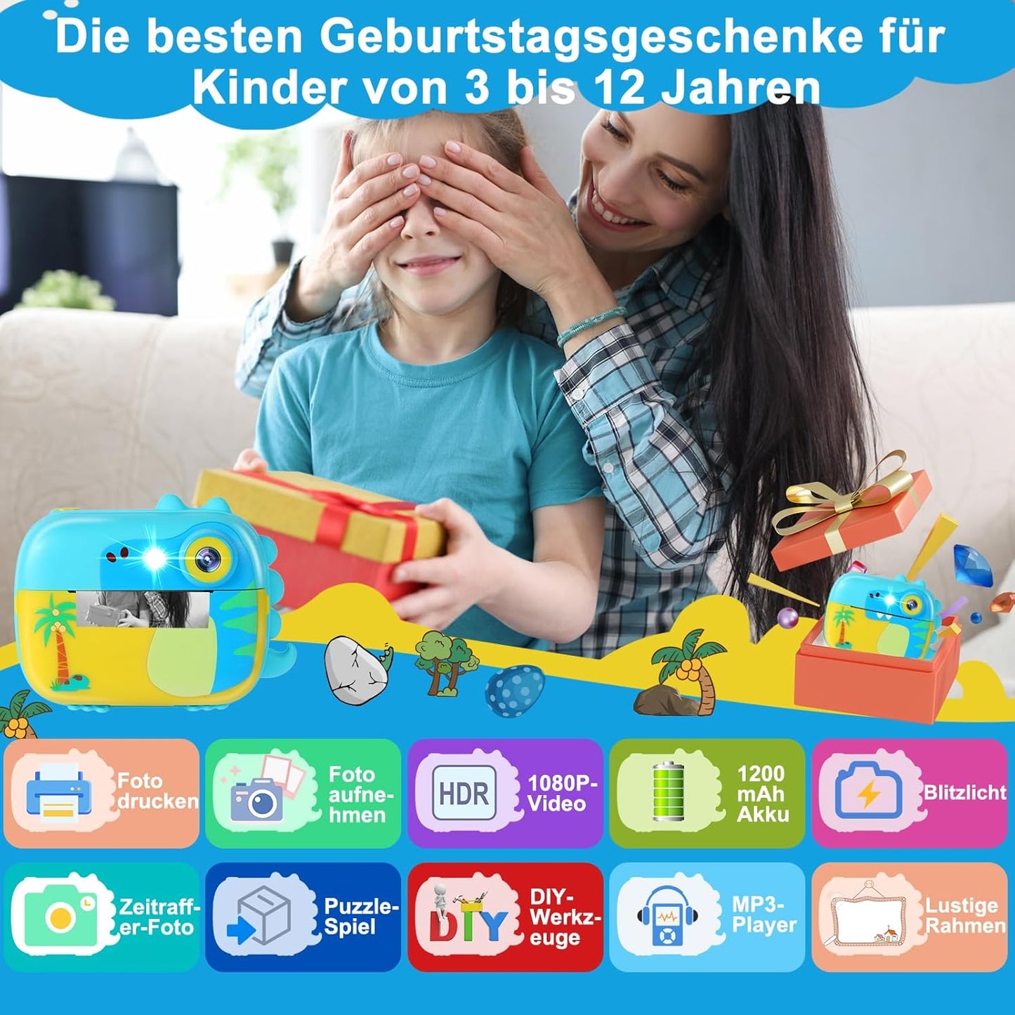 Sofortbildkamera für Kinder mit HD Videoaufnahme, Blue