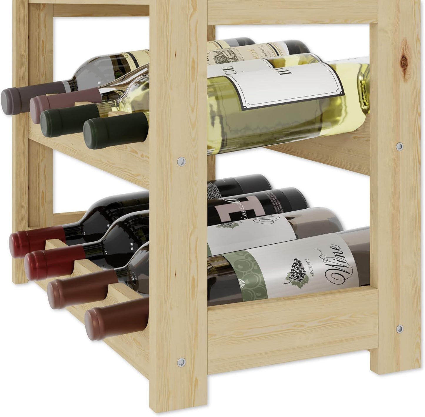 Weinregal aus Holz, Natur RW-1-12, 38 x 43 x 25, 3 liegen, für 12 Flaschen