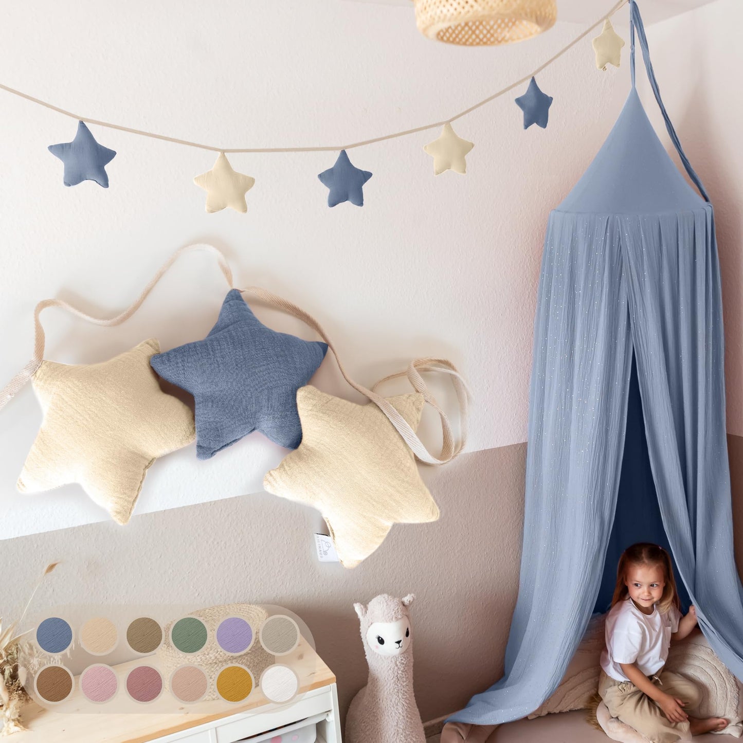 Sternenkette, Creme & Blau Sterne ohne Goldapplikation