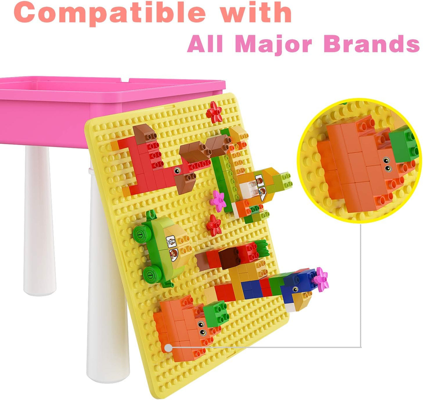 Kindertisch-Set mit Bausteinen, Rosa