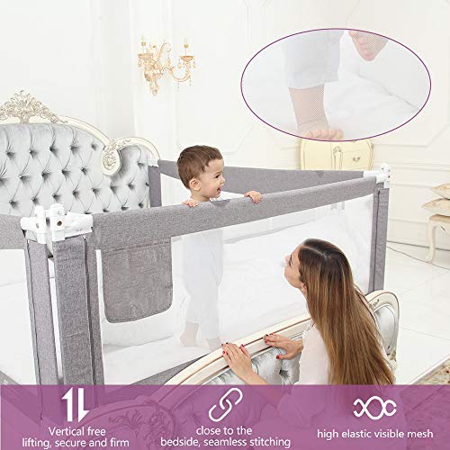Kinderbettgitter zum Schutz vor Stürzen, 190x76 cm (1er Pack) Grau