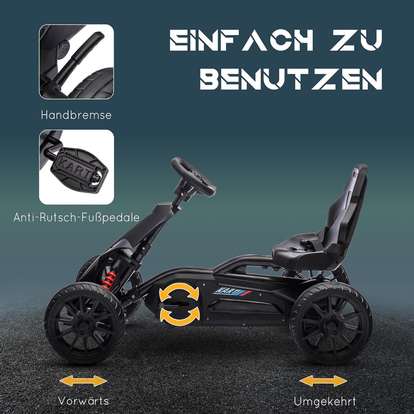Gokart Tretauto für Kinder, Schwarz