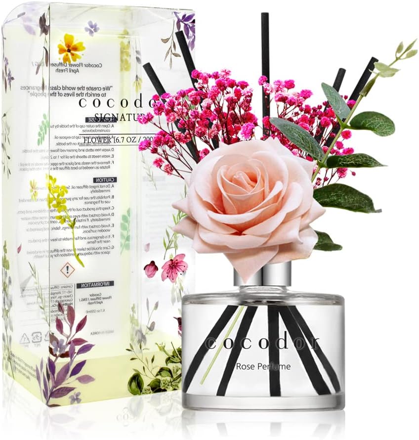 Rose Duftöl Diffusor mit Schleierkraut, Rosenparfüm Rose/1P/200ml
